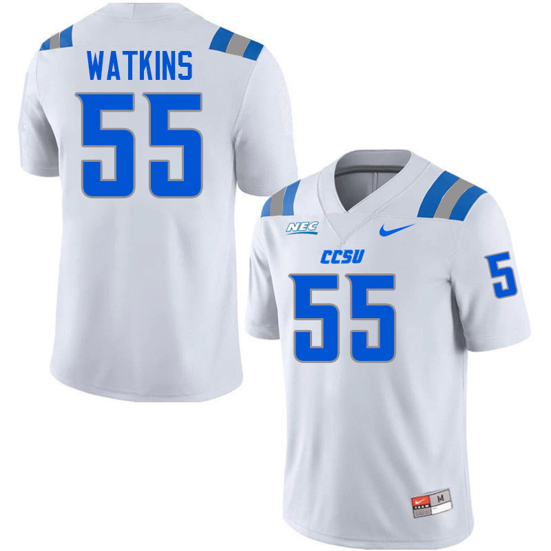 Central Connecticut Blue Devils #55 Sharod Watkins College Football Jerseys,Uniforms-White